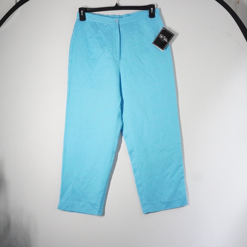 Bob Mackie Studio Linen Blend Turquoise Capri Pants Womens Size 12 NWT‎ Mature